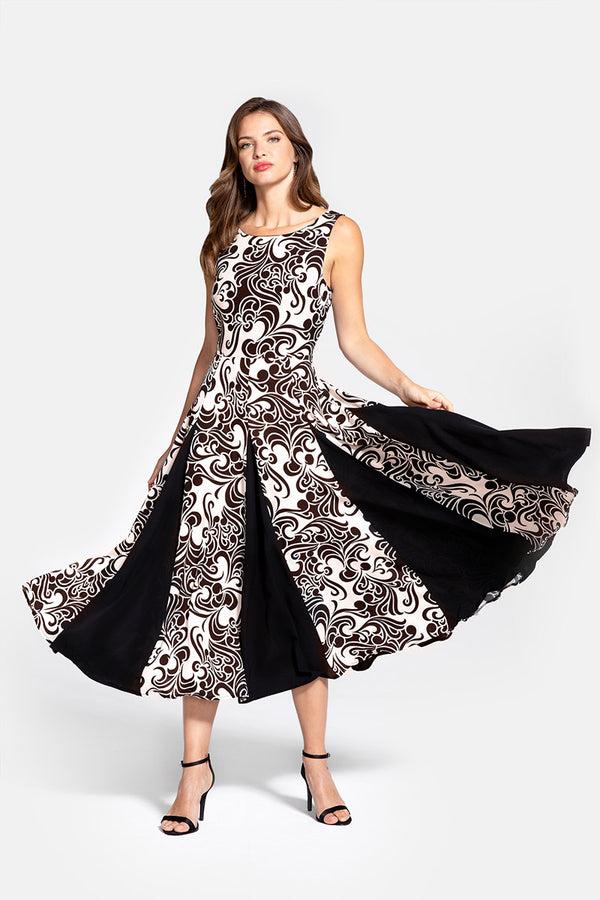 hot squash Contrast Panel Midi Dress Retro Print Black/Cream