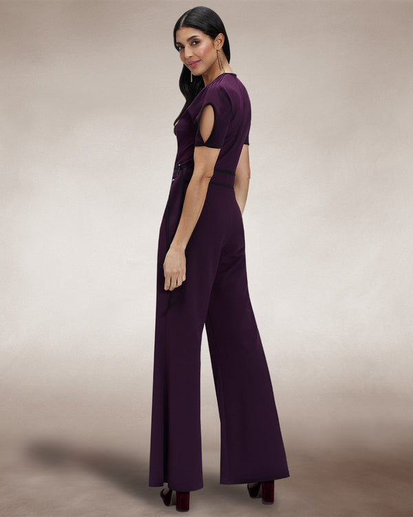 Hot Squash Contrast Piping Detail Jumpsuit Damson / Black Piping