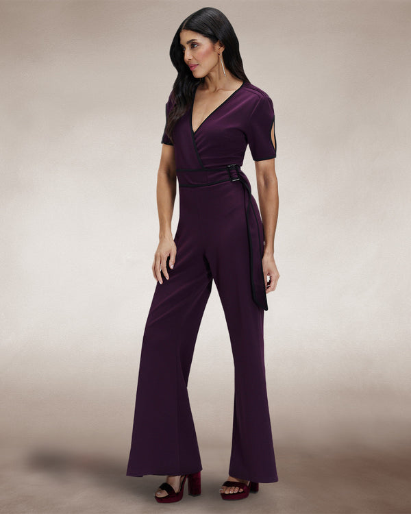 hot squash Contrast Piping Detail Jumpsuit Damson / Black Piping