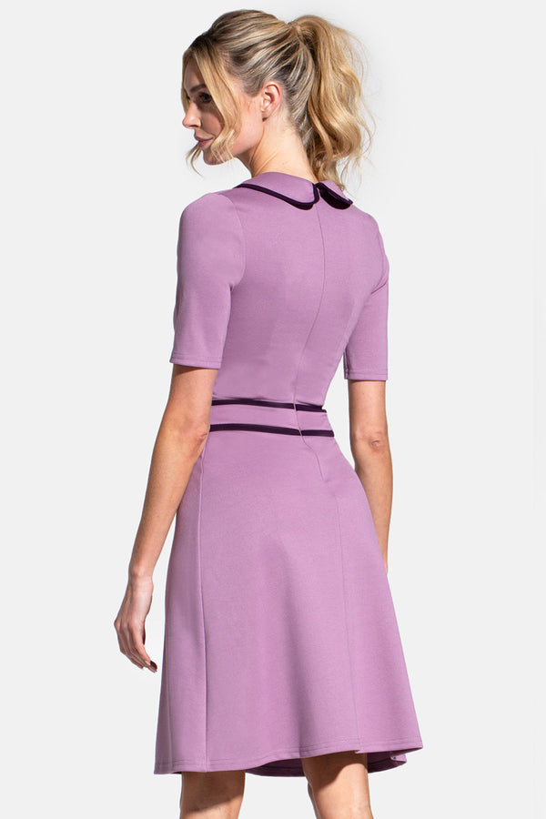 Hot Squash Contrast Piping Dress With Flared Skirt Grape With Damson