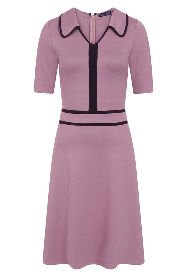 Hot Squash Contrast Piping Dress With Flared Skirt Grape With Damson