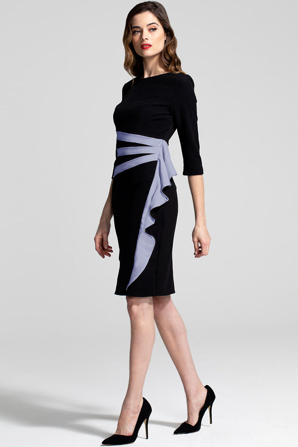 Hot Squash Contrast Side Frill Dress Black And Grey