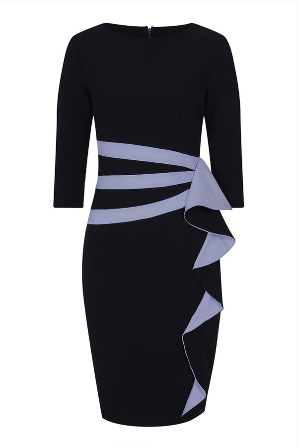 Hot Squash Contrast Side Frill Dress Black And Grey