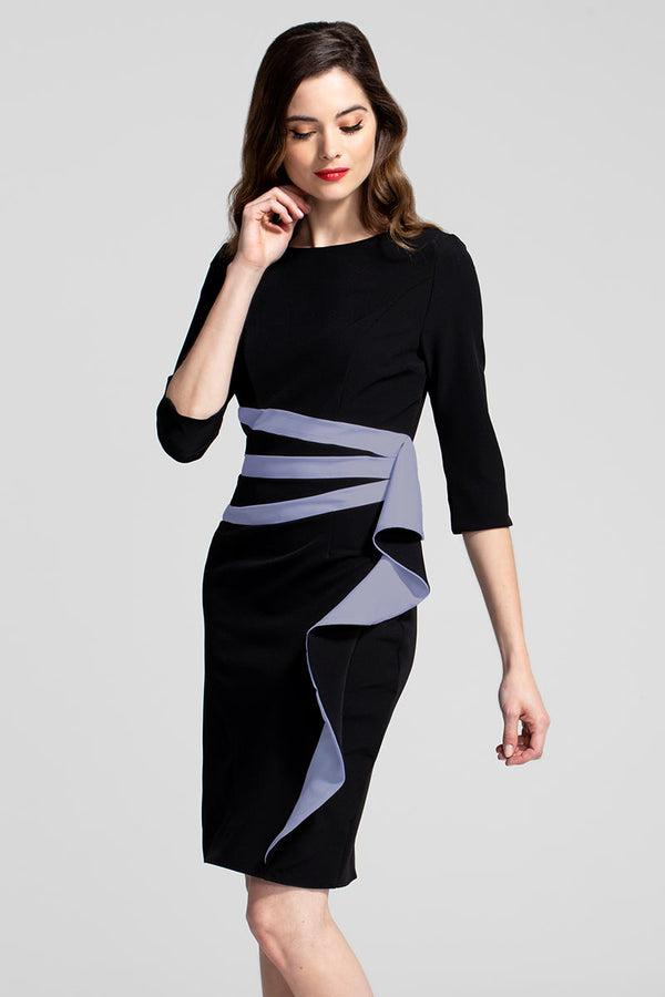 hot squash Contrast Side Frill Dress Black and Grey
