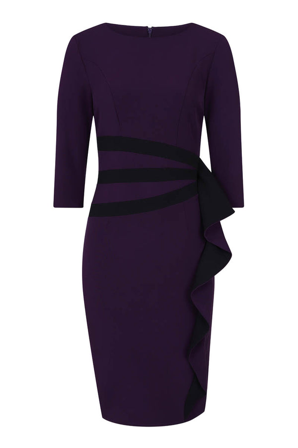 Hot Squash Contrast Side Frill Dress Damson And Black