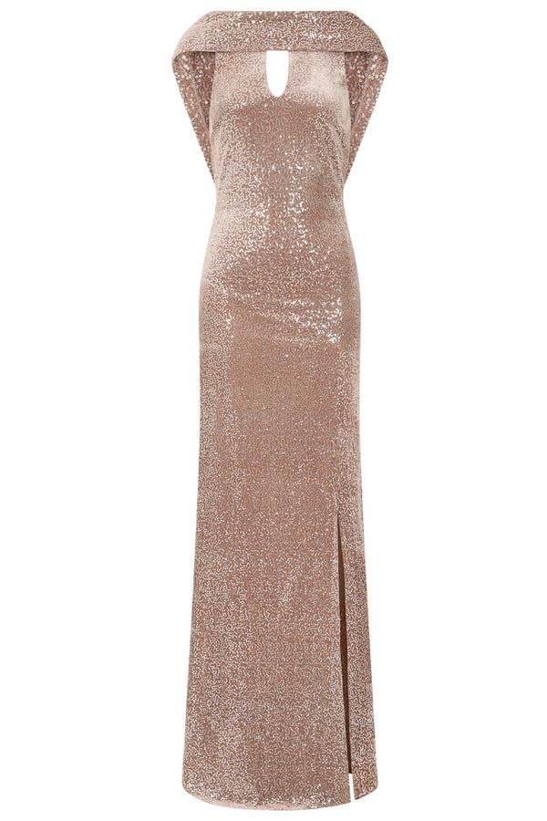 Hot Squash Cowl Back Maxi Velvet Dress Cream / Silver