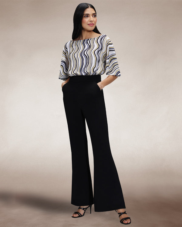 Hot Squash Drop Shoulder Jumpsuit Black / Green Wavy Stripes