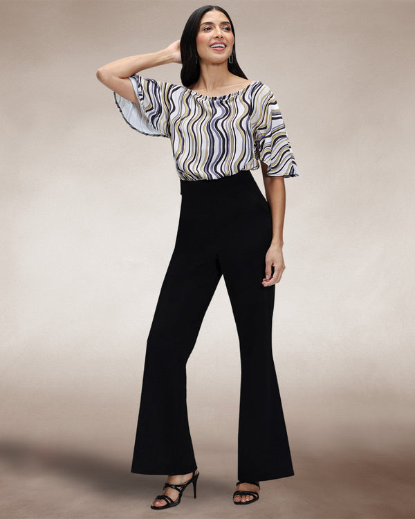 hot squash Drop Shoulder Jumpsuit Black / Green Wavy Stripes