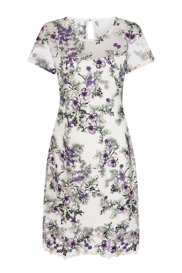 Hot Squash Embroidered Cap Sleeve Party Dress Cream