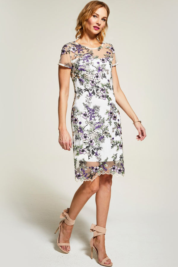 hot squash Embroidered Cap Sleeve Party Dress Cream