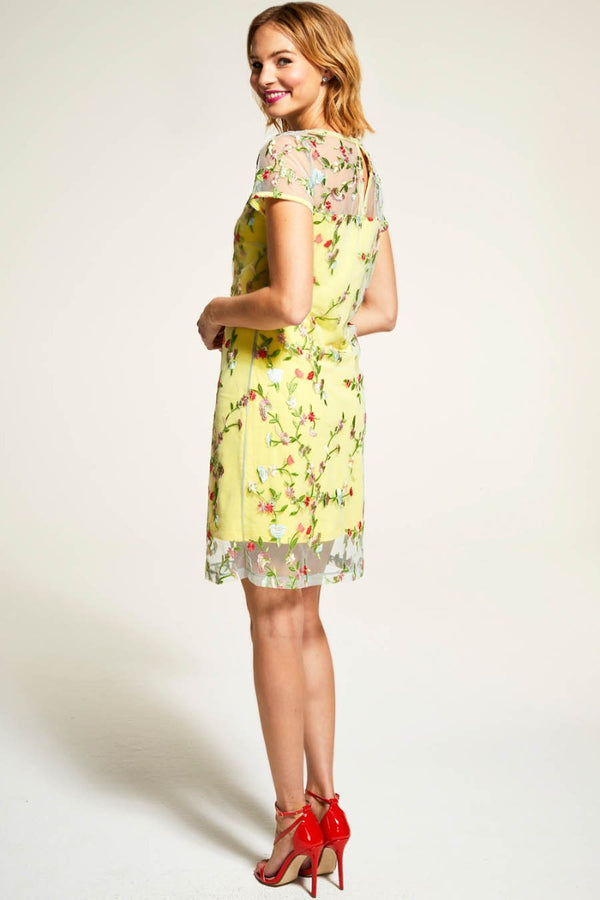 Hot Squash Embroidered Cap Sleeve Party Dress Yellow