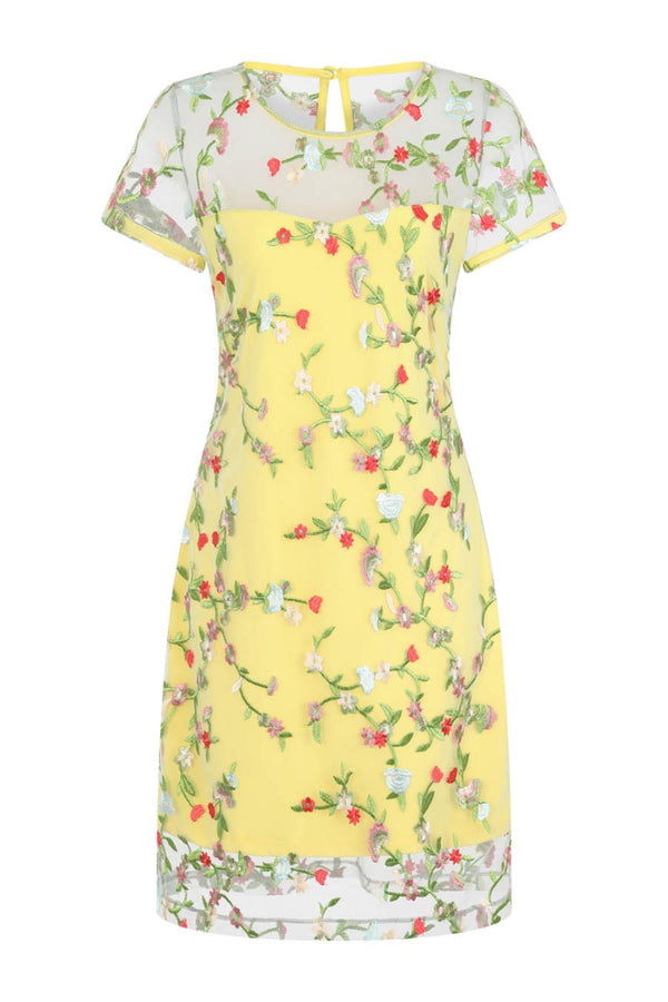 Hot Squash Embroidered Cap Sleeve Party Dress Yellow