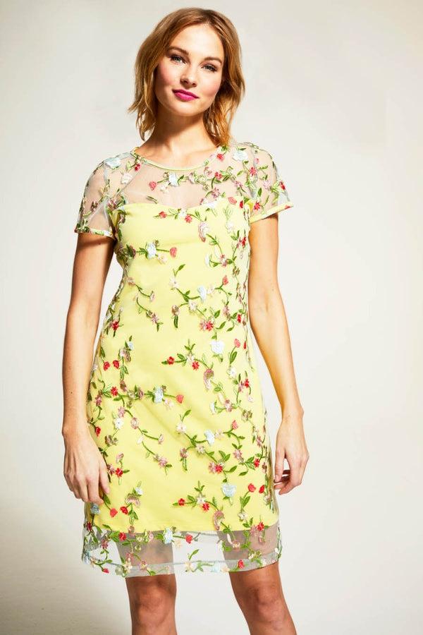 hot squash Embroidered Cap Sleeve Party Dress Yellow