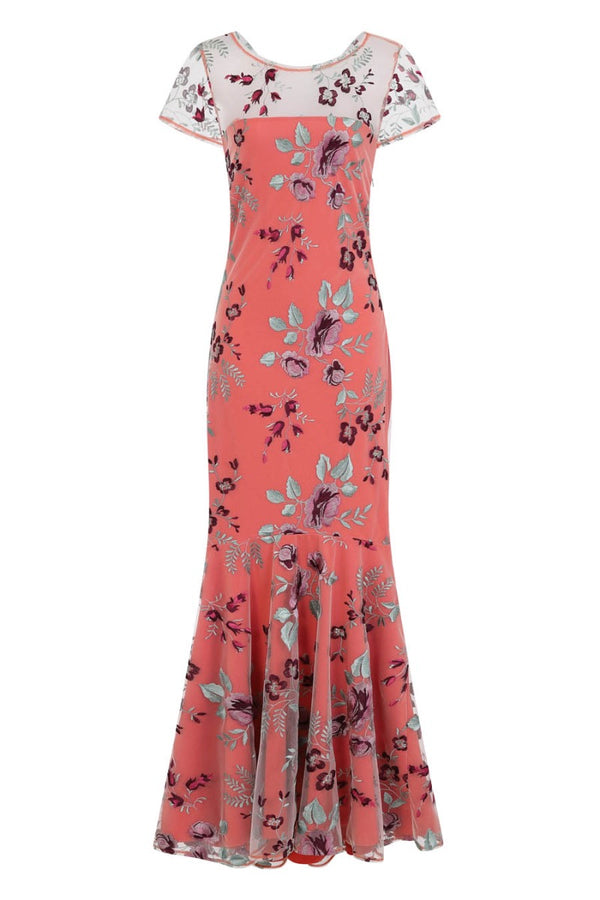 Hot Squash Embroidered Cowl Back Maxi Dress Terracotta