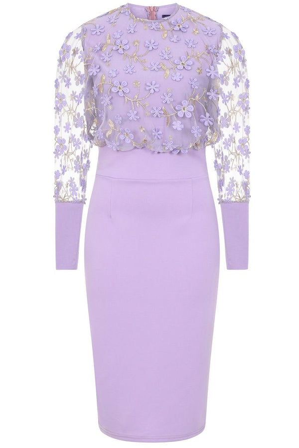 Hot Squash Embroidered Emma Dress Lilac/Gold Petals