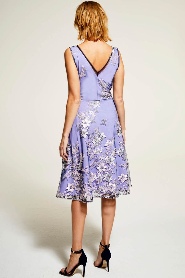 Hot Squash Embroidered V Neck Fit N Flare Dress Lilac