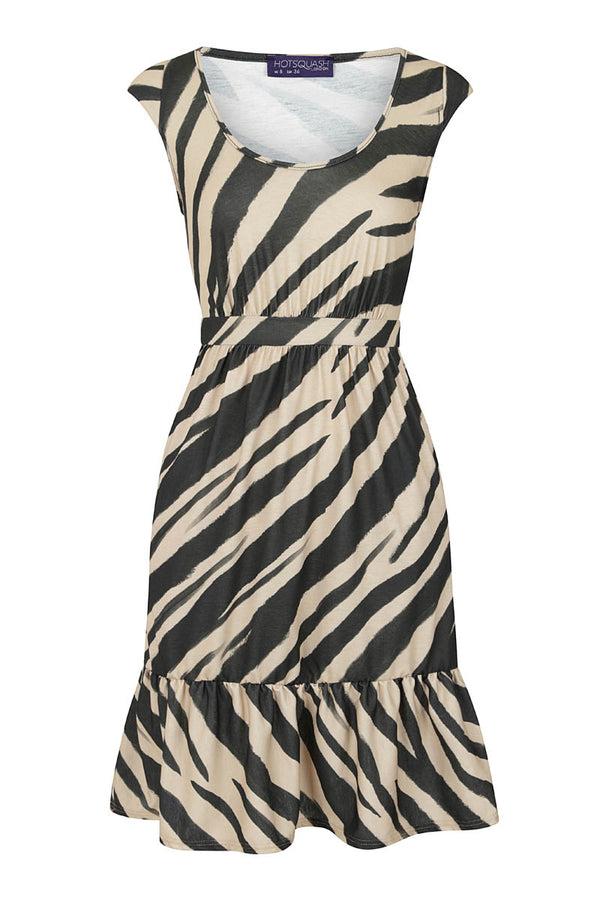 Hot Squash Empire Line Knee Length Dress With Capped Sleeves Animal Stripes