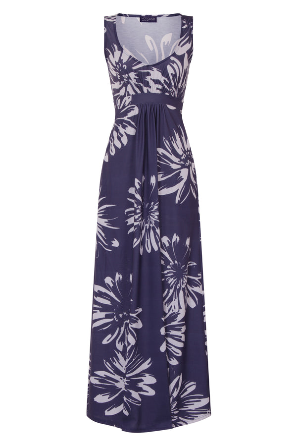 Hot Squash Empire Line Maxi Dress Blue/White Flower