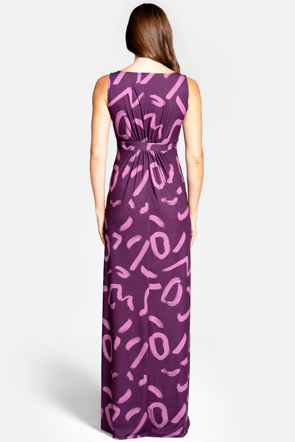 Hot Squash Empire Line Maxi Dress Brush Strokes Damson / Lilac