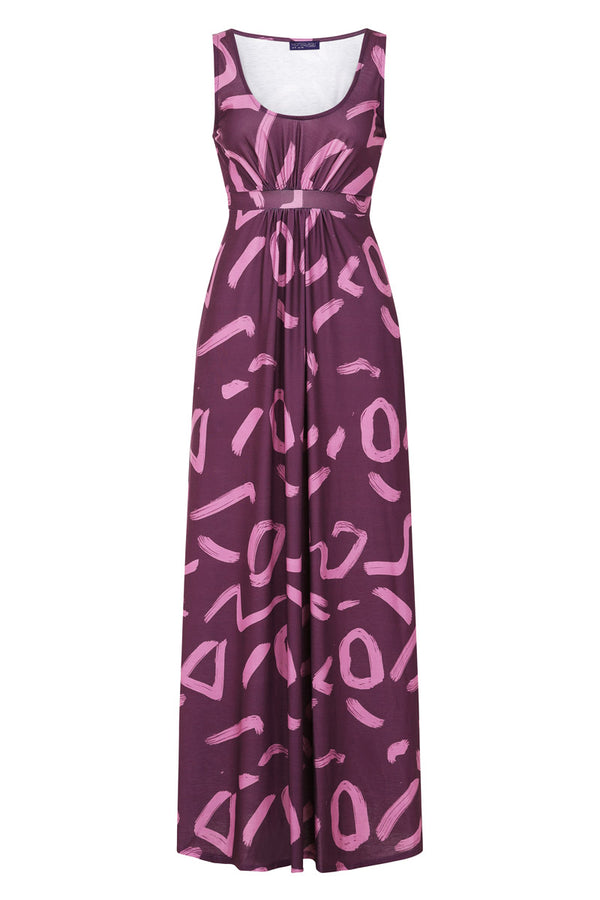 Hot Squash Empire Line Maxi Dress Brush Strokes Damson / Lilac