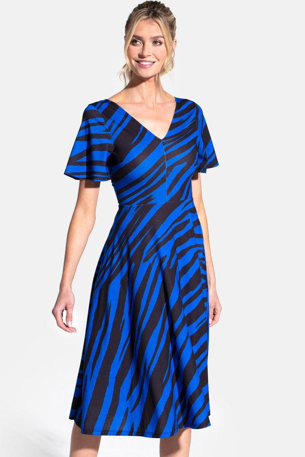 Hot Squash Fit And Flare Midi Dress Animal Stripe Black/Blue