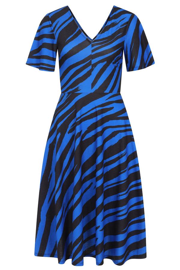 Hot Squash Fit And Flare Midi Dress Animal Stripe Black/Blue