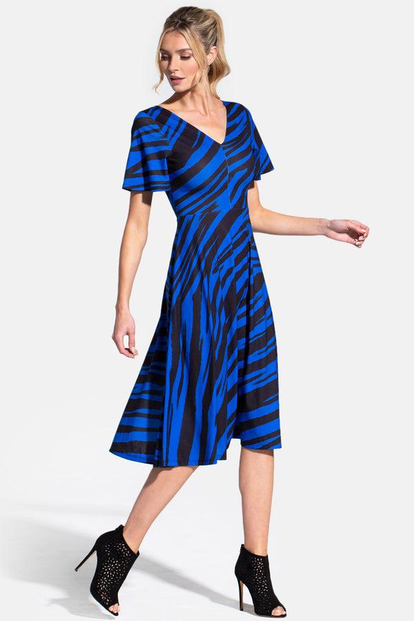 hot squash Fit and Flare Midi dress Animal Stripe Black/Blue