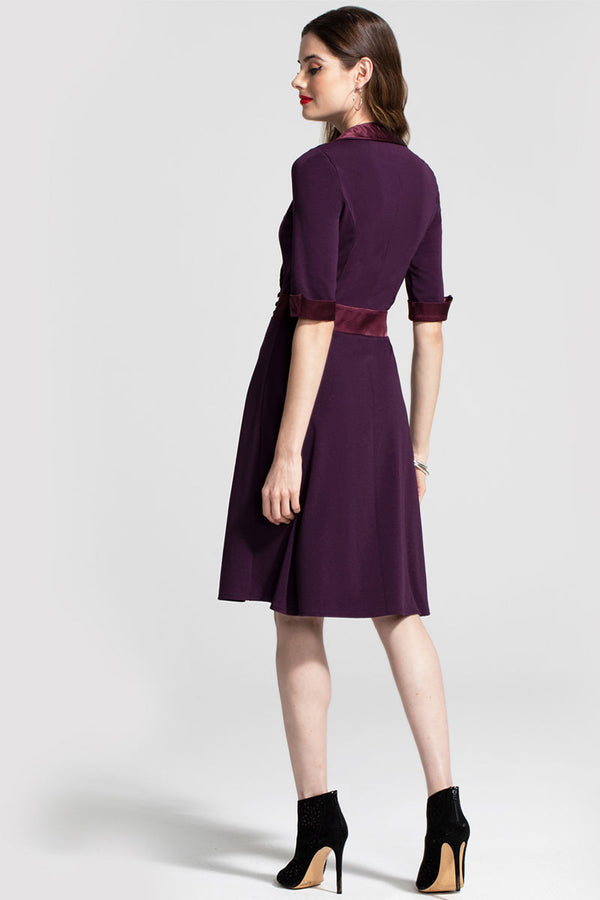 Hot Squash Fit & Flare Wrap Dress With Silky Trim Damson