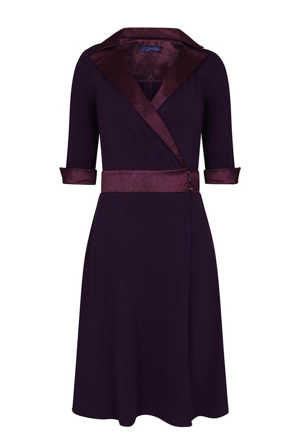 Hot Squash Fit & Flare Wrap Dress With Silky Trim Damson