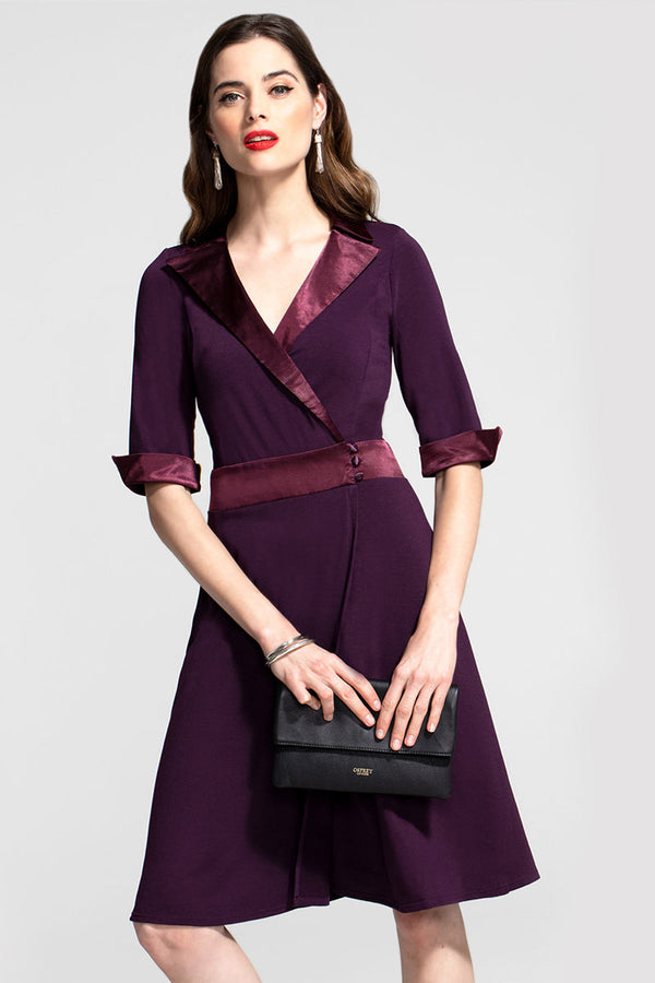 hot squash Fit & Flare Wrap Dress with Silky Trim Damson