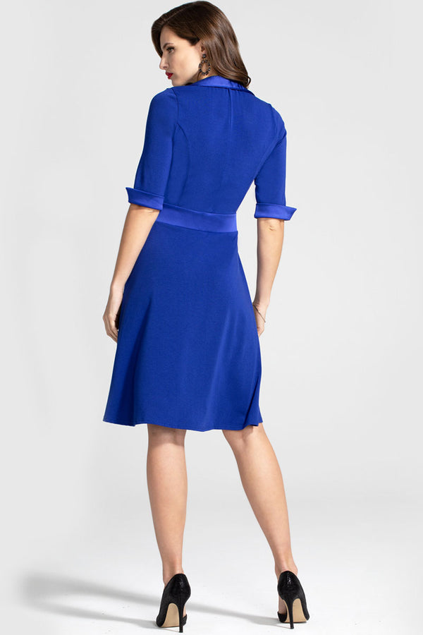 Hot Squash Fit & Flare Wrap Dress With Silky Trim Royal Blue