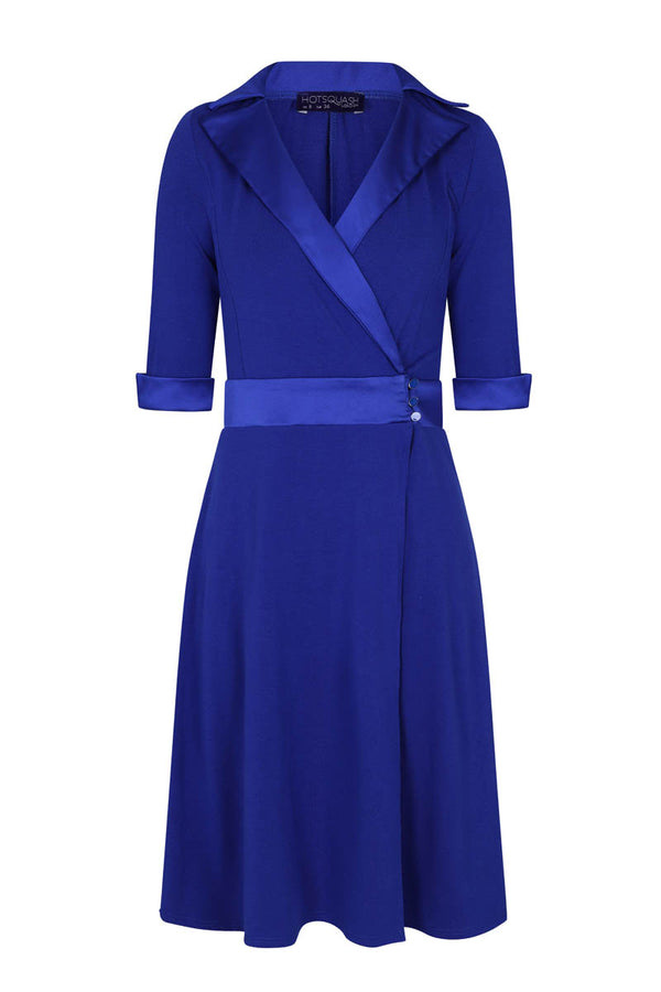 Hot Squash Fit & Flare Wrap Dress With Silky Trim Royal Blue
