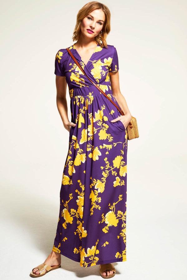 hot squash Floral Short Sleeved Empire Line Maxi Dress