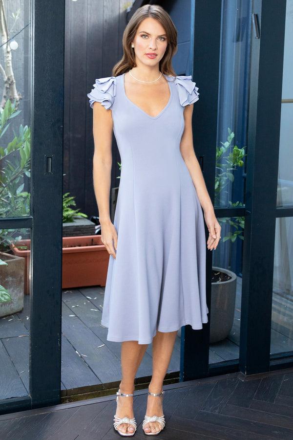 Hot Squash Frill Sleeve A-Line Dress Purple Impression