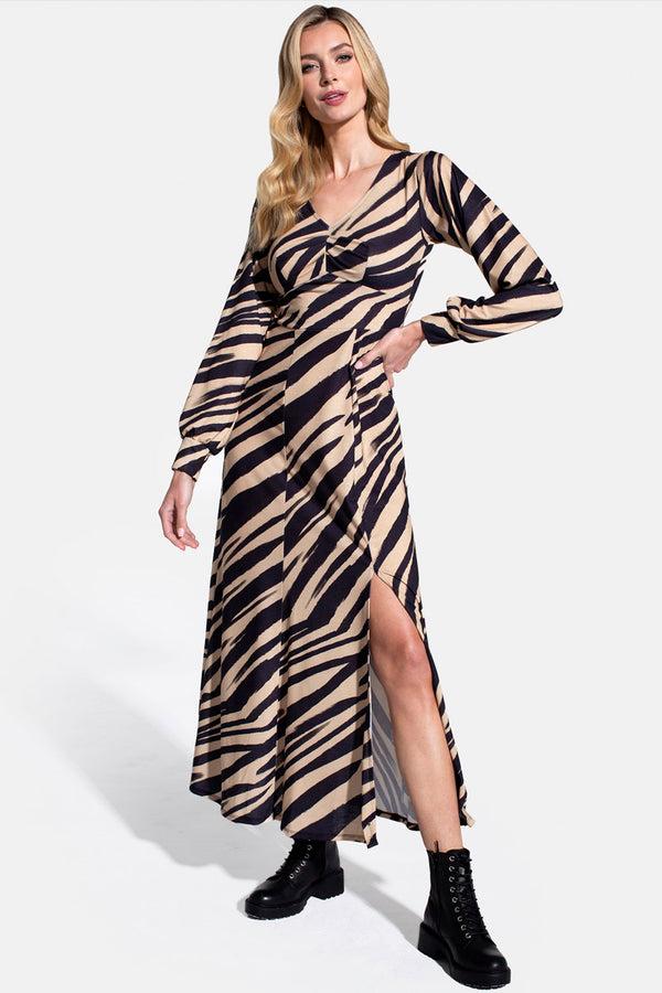 hot squash Gemma Dress with Long Sleeves Animal Stripes