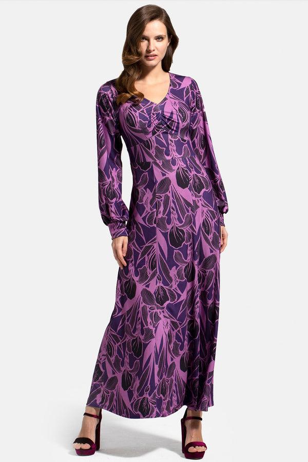 hot squash Gemma Dress with Long Sleeves Damson Floral