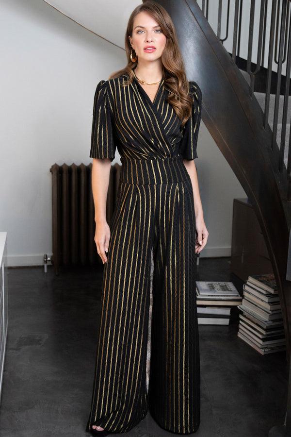 Hot Squash Gold Stripe Wide Leg Jumpsuit Black/Gold