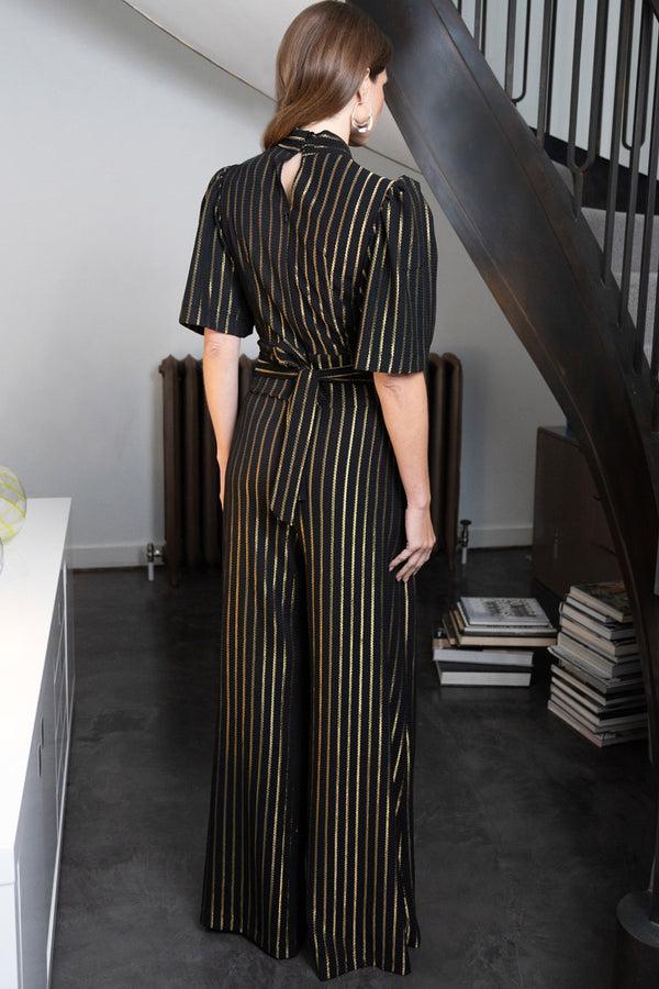 Hot Squash Gold Stripe Wide Leg Jumpsuit Black/Gold