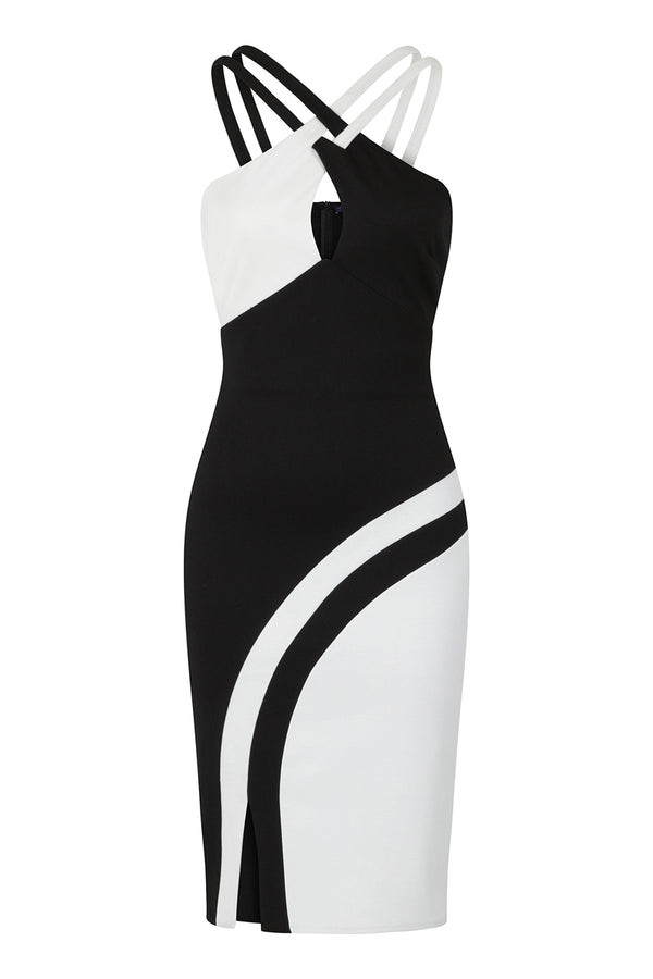 Hot Squash Halterneck Colour Contrast Dress Black And White