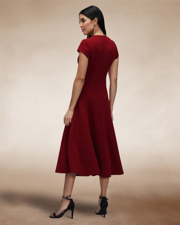 Hot Squash A Line Midi Dress With Cap Sleeves Wine