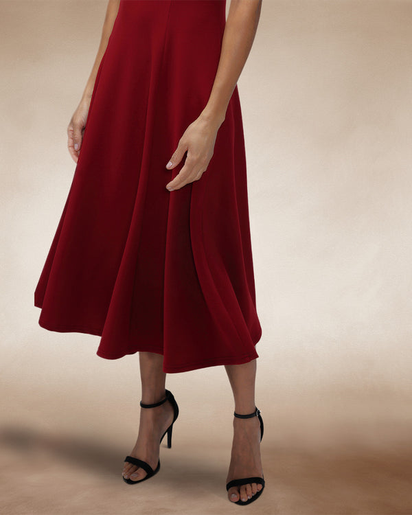 Hot Squash A Line Midi Dress With Cap Sleeves Wine