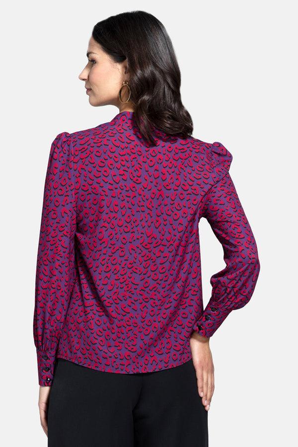 Hot Squash Balloon-Sleeved Top Purple Leopard