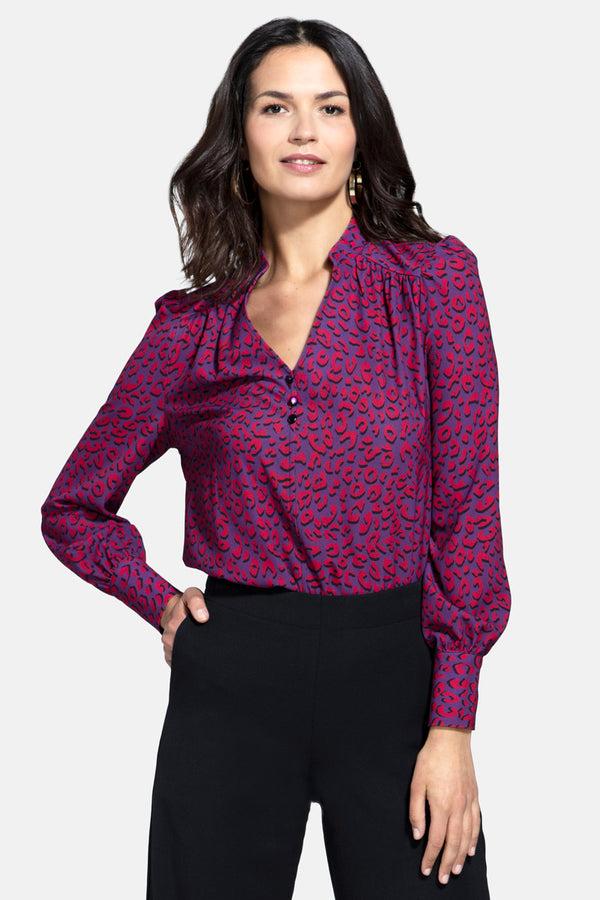 hot squash Balloon-Sleeved Top Purple Leopard