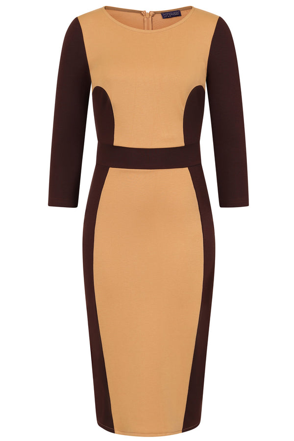 Hot Squash Block Colour Bodycon Dress Camel / Brown