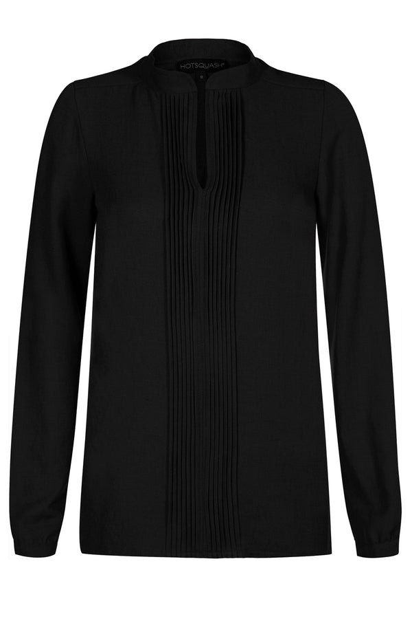 Hot Squash Blouse With Pleat Front Black