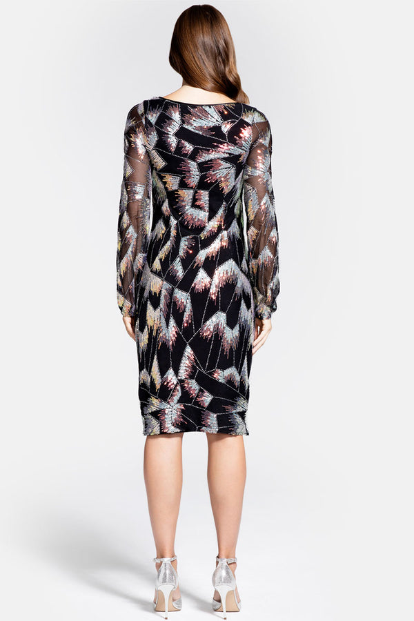 Hot Squash Blouson Sleeve V Neck Sequin Dress