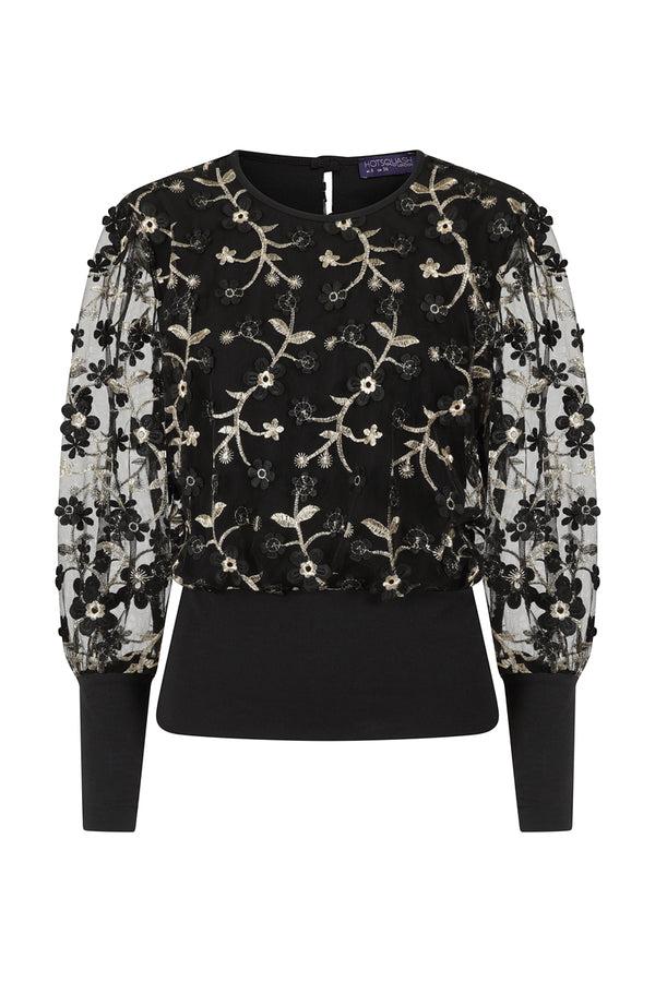 Hot Squash Blouson Sleeved Embroidered Top