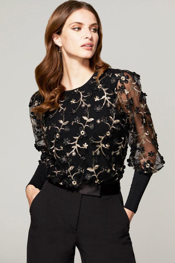 hot squash Blouson Sleeved Embroidered Top