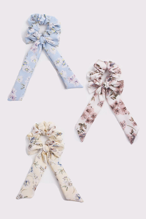 Hot Squash Bow Scrunchies 3 Pack Floral Pastel