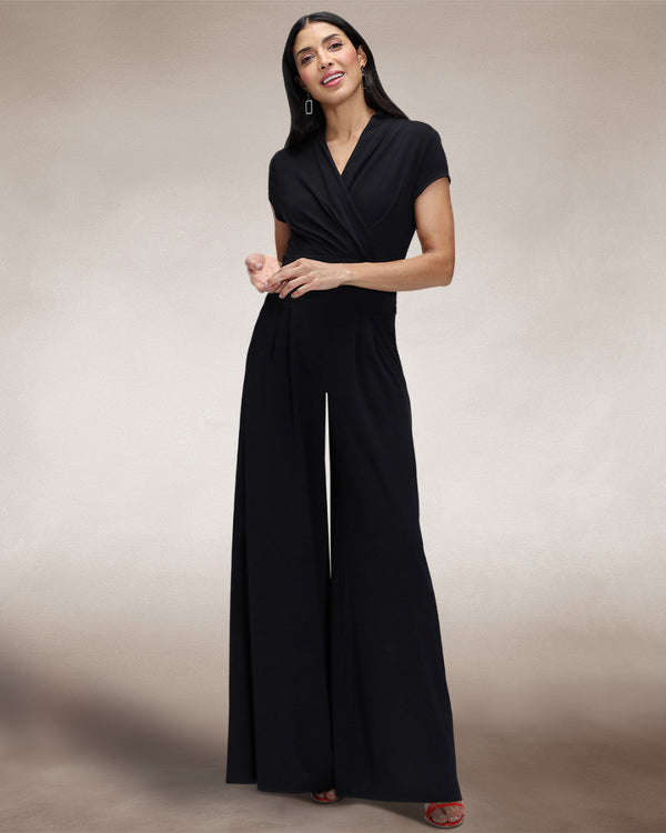 Hot Squash Cap Sleeved Wide Leg Jumpsuit Black